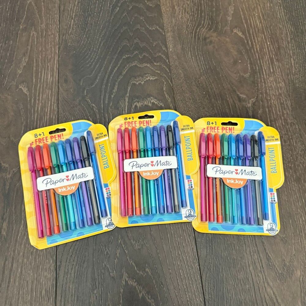 Papermate Inkjoy 8+1 Lot of 3 Multicolored Ballpoint Pens New
